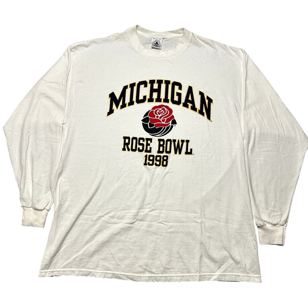 Vintage Michigan Rose Bowl Shirt Adult XL White 1998 USA Delta Pro Weight